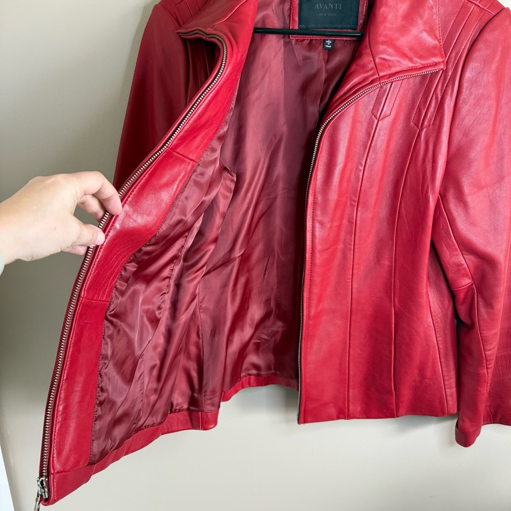 Avanti New York Red Genuine Leather Butter Soft Zip Structured Jacket Women's L - Picture 5 of 10